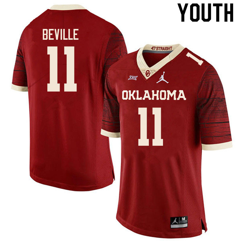 Youth #11 Davis Beville Oklahoma Sooners College Football Jerseys Sale-Retro